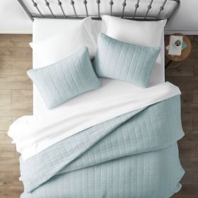 3 Piece Microfiber Farmhouse Coverlet Bedspread Set Light Blue