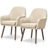 Set of 2 Off-White Linen Accent Chair with Stylish Wood Legs