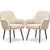 Set of 2 Off-White Linen Accent Chair with Stylish Wood Legs