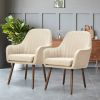 Set of 2 Off-White Linen Accent Chair with Stylish Wood Legs