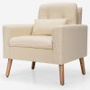 Beige Linen Mid-Century Modern Living Room Chair with Pillow