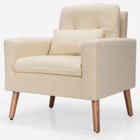 Beige Linen Mid-Century Modern Living Room Chair with Pillow