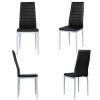 Set of 4 High Back Black Leather Dining Chairs