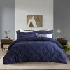 King Size All Season Pleated Hypoallergenic Microfiber Reversible 3 Piece Comforter Set in Navy