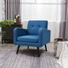 Retro Blue Linen Upholstered Accent Chair/Wooden Legs