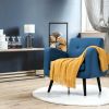 Retro Blue Linen Upholstered Accent Chair/Wooden Legs