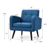 Retro Blue Linen Upholstered Accent Chair/Wooden Legs