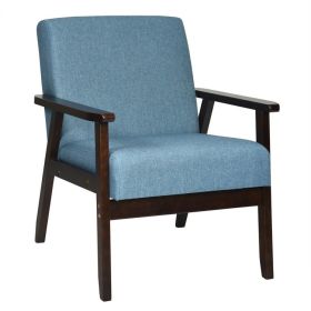 Modern Classic Blue Linen Accent Chair, Espresso Wood Frame