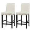 Set of 2 Dining Barstools w/ Black Wood Legs/Beige Linen Seat