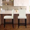 Set of 2 Dining Barstools w/ Black Wood Legs/Beige Linen Seat