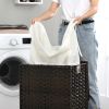 Brown PP Rattan 24-Gal Laundry Hamper Basket with Removable Cotton Liner Bag