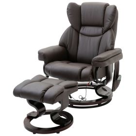 Adjustable Brown Leather Remote Massage Recliner Chair w/ Ottoman