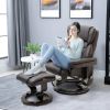 Adjustable Brown Leather Remote Massage Recliner Chair w/ Ottoman