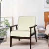 Modern Classic Beige Linen Chair with Espresso Wood Frame