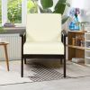 Modern Classic Beige Linen Chair with Espresso Wood Frame