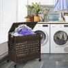 Brown PE Wicker Rattan 2 Section Rolling Laundry Hamper