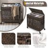 Brown PE Wicker Rattan 2 Section Rolling Laundry Hamper