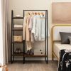 Industrial Wood Metal Garment Rack Clothes Hanging Bar with Storage Shelves