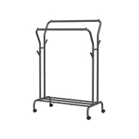 Minimalistic 2 Rod Wheeled Laundry Sorter Clothing Rack in Black