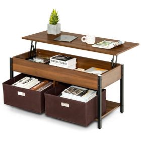 Brown Lift-Top Multi Purpose Coffee Table/2 storage Drawer Bins