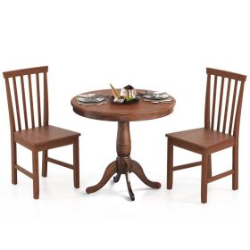 3-Piece Traditional Round Dining Table/2 Chairs Set in Walnut