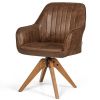 Leather Swivel Accent Chair with Solid Wood Legs - Brown