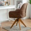 Leather Swivel Accent Chair with Solid Wood Legs - Brown