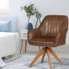 Leather Swivel Accent Chair with Solid Wood Legs - Brown