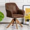 Leather Swivel Accent Chair with Solid Wood Legs - Brown