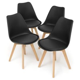 Set of 4 Modern Style Black Leather Dining Chairs