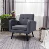 Retro Grey Linen Upholstered Accent Chair with Wooden Legs