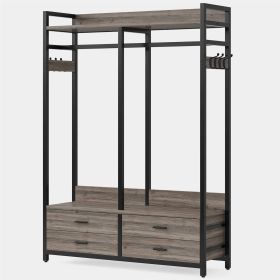 Modern Grey Black Garment Rack with Clothes Hanging Rod and 4 Storage Drawers