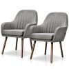 Set of 2 Linen Upholstered Accent Chair with Stylish Wood Legs