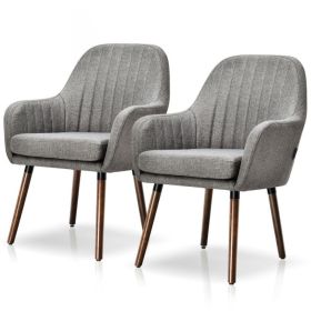 Set of 2 Linen Upholstered Accent Chair with Stylish Wood Legs