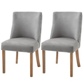 Set of 2 Grey Modern Nailhead Diamond Stitch Dining Chairs