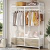 Freestanding White Oak Garment Rack Clothes Hanging Rod with 4 Storage Drawers