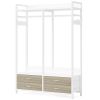 Freestanding White Oak Garment Rack Clothes Hanging Rod with 4 Storage Drawers