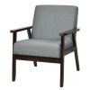 Classic Grey Linen Wide Accent Chair/Espresso Wood Frame