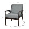 Classic Grey Linen Wide Accent Chair/Espresso Wood Frame