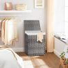 Grey Rattan Plastic Laundry Hamper Basket w/ Lid and Removable Cotton Liner Bag