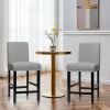 Set of 2 Dining Barstools w/ Black Wood Legs Grey Linen Seat