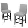 Set of 2 Dining Barstools w/ Black Wood Legs Grey Linen Seat