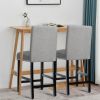 Set of 2 Dining Barstools w/ Black Wood Legs Grey Linen Seat