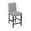 Set of 2 Dining Barstools w/ Black Wood Legs Grey Linen Seat