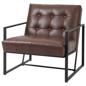 Retro Tufted Leather Metal Frame Accent Chair/Brown