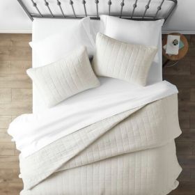 Microfiber Farmhouse Coverlet Bedspread Set Ivory 3 Piece