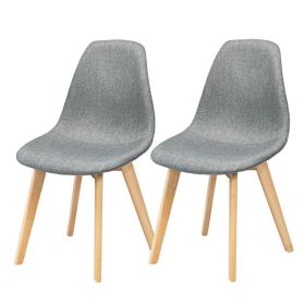 2 Mid-Century Modern Gray Linen Dining Chair with Wood Legs