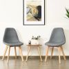 2 Mid-Century Modern Gray Linen Dining Chair with Wood Legs