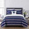 Queen, 4pcs Cotton Blue White Geometric Reversible Quilt Set