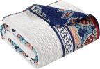 Queen, 4pcs Cotton Blue White Geometric Reversible Quilt Set